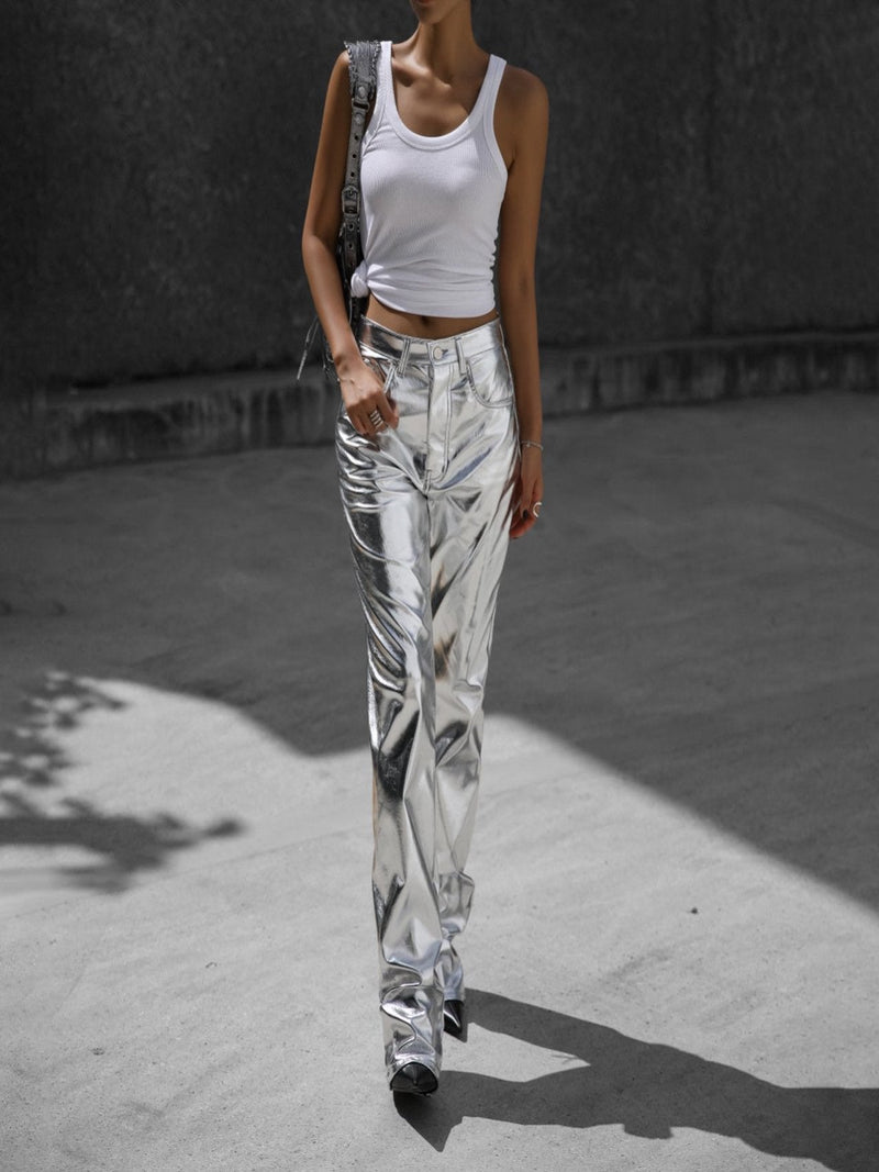 PATENT VEGAN LEATHER COATED PANTS