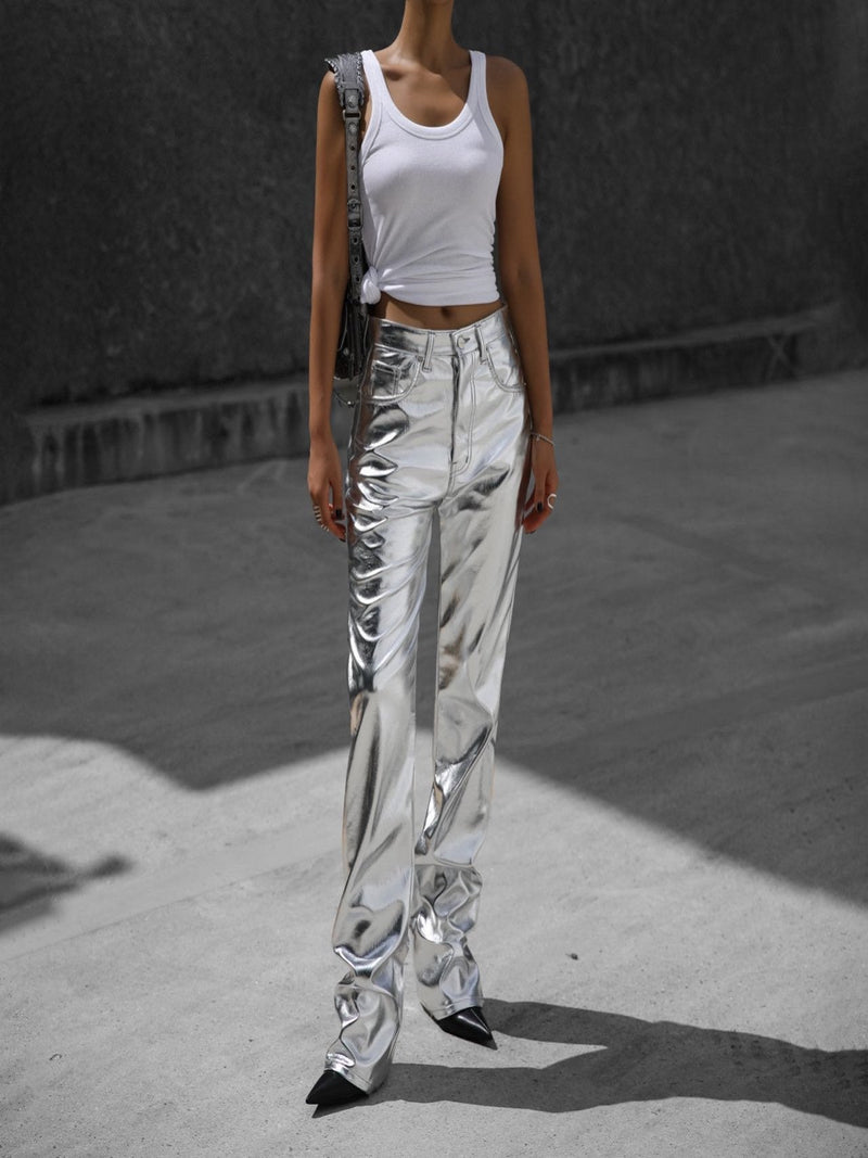 PATENT VEGAN LEATHER COATED PANTS