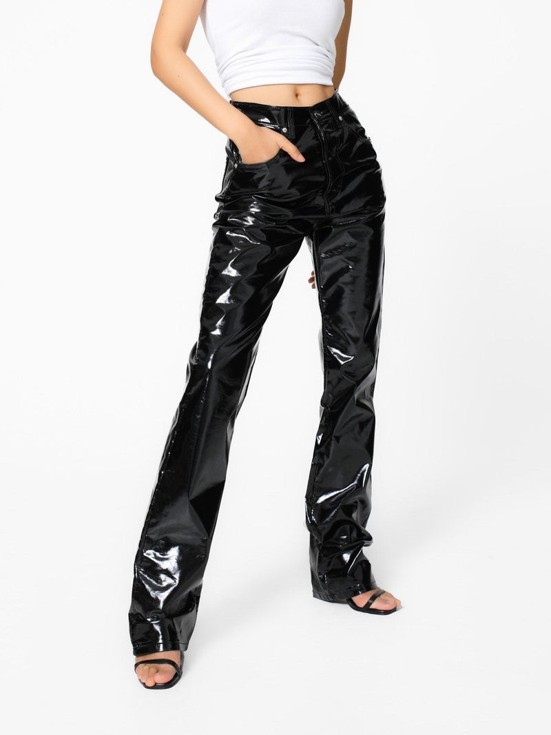 PATENT VEGAN LEATHER COATED PANTS