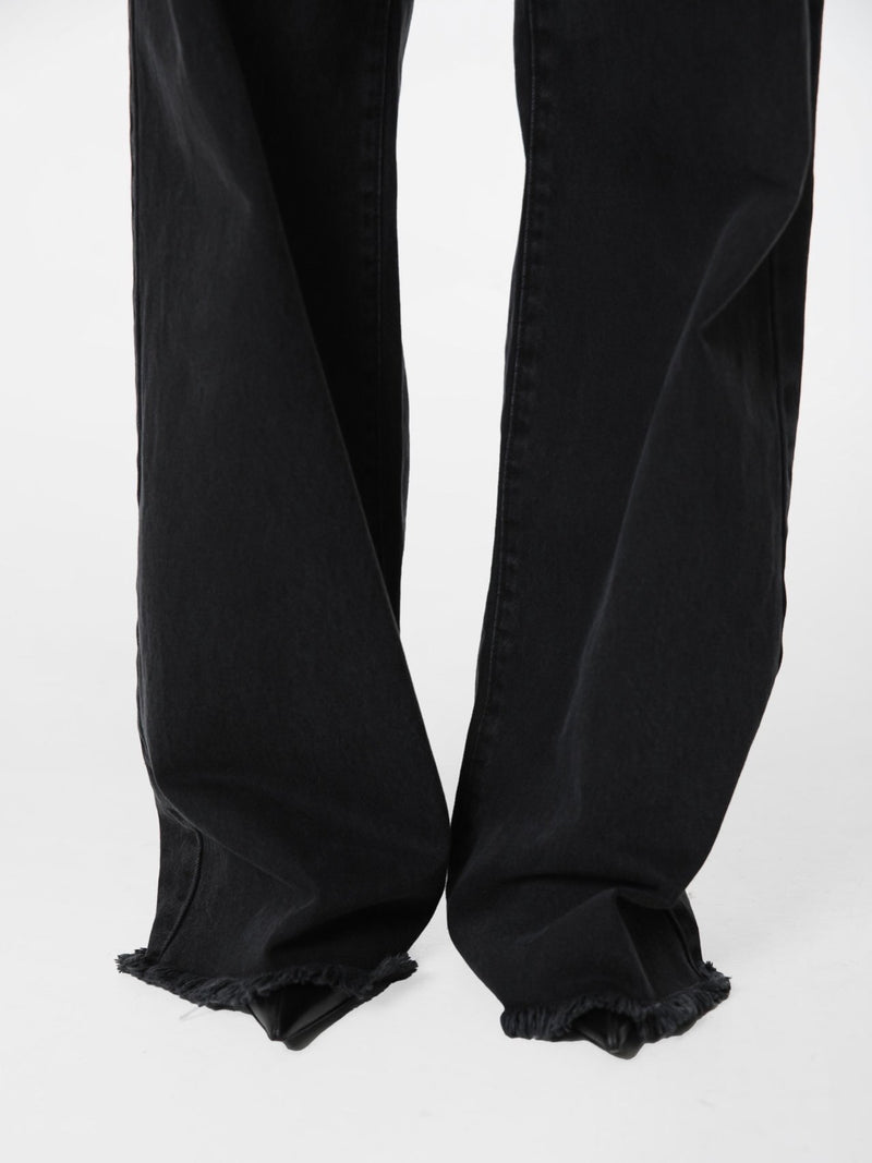 PIN TUCK DETAIL WIDE BLACK JEANS