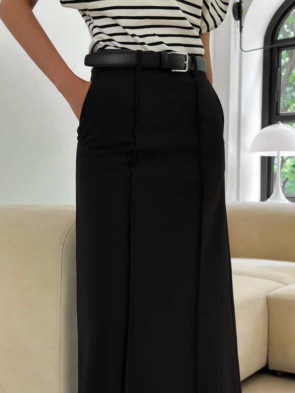 PIN TUCK FLARED MAXI SKIRT