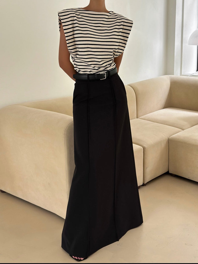 PIN TUCK FLARED MAXI SKIRT