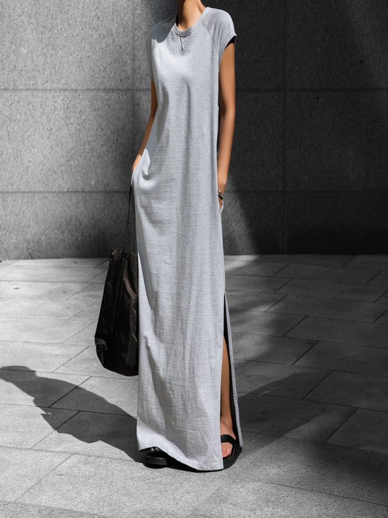 RAGLAN SLEEVE SIDE SLIT MAXI DRESS