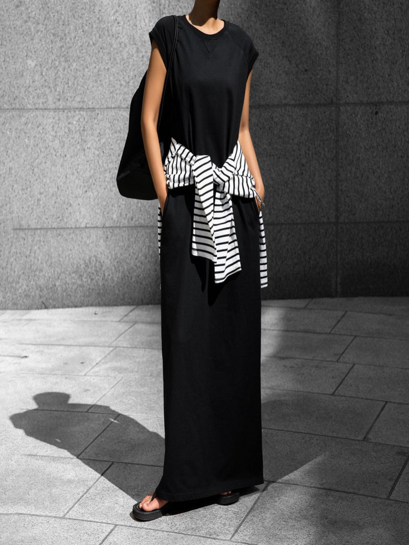 RAGLAN SLEEVE SIDE SLIT MAXI DRESS