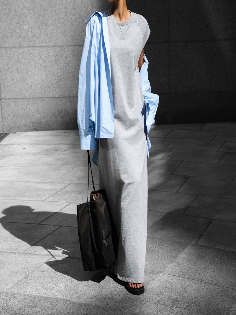 RAGLAN SLEEVE SIDE SLIT MAXI DRESS