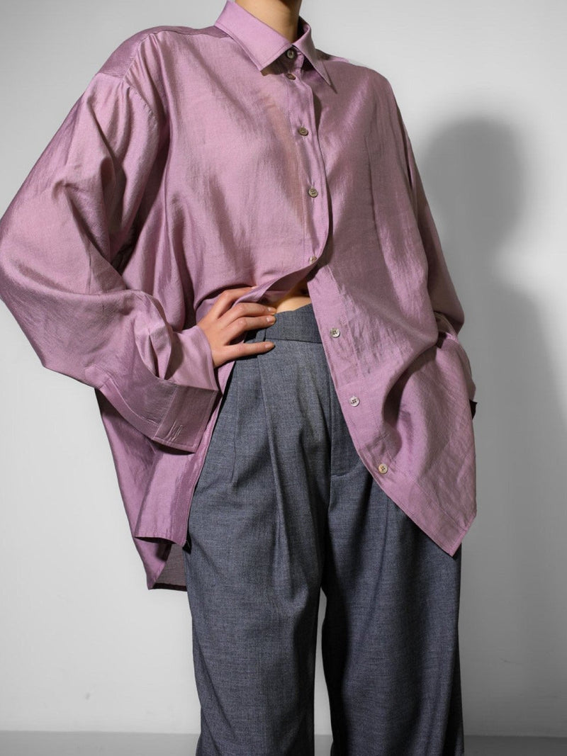 SHEER SILKY BUTTON DOWN SHIRT