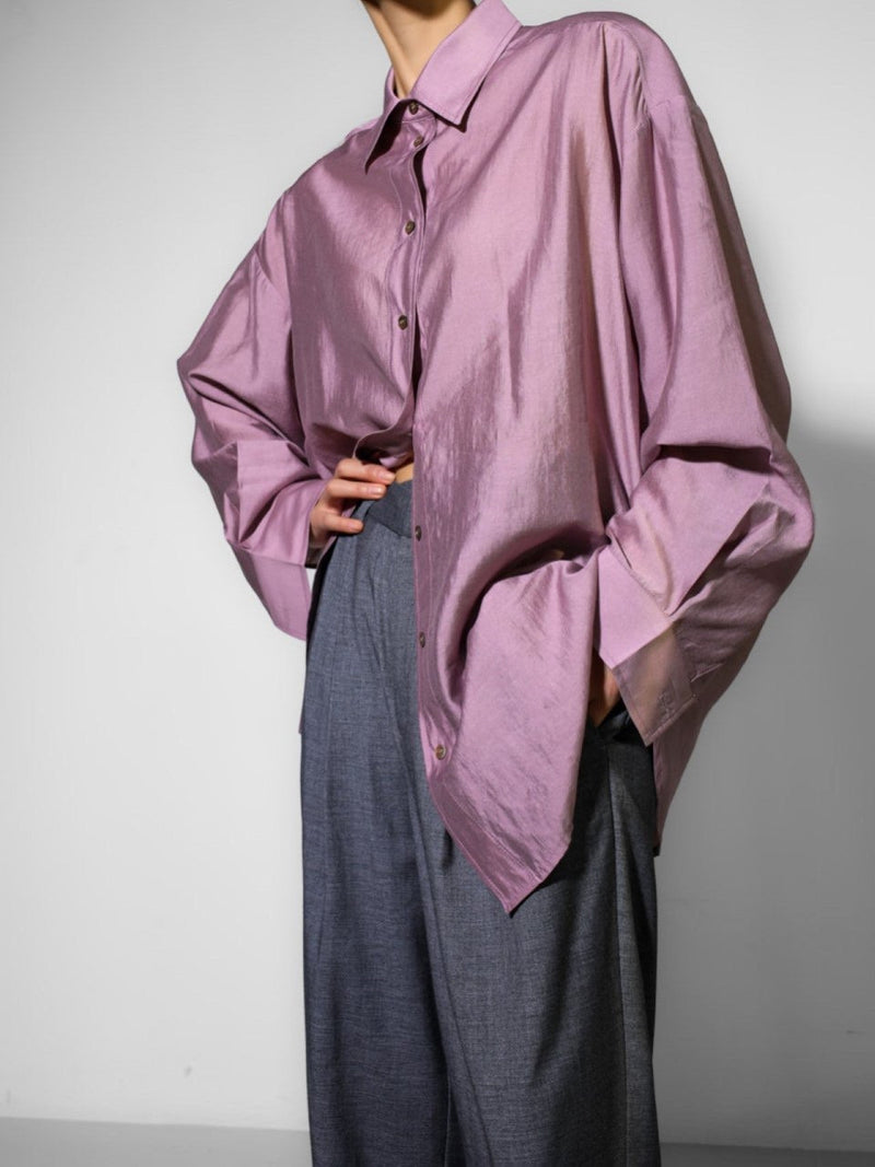 SHEER SILKY BUTTON DOWN SHIRT
