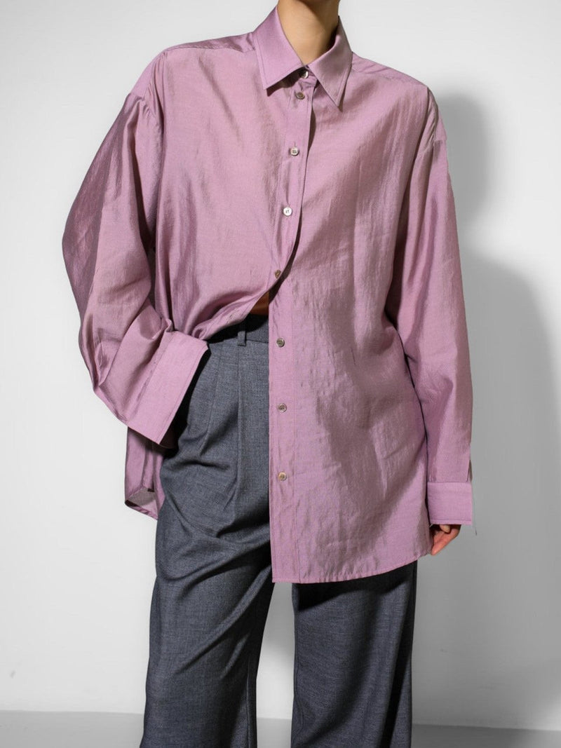 SHEER SILKY BUTTON DOWN SHIRT