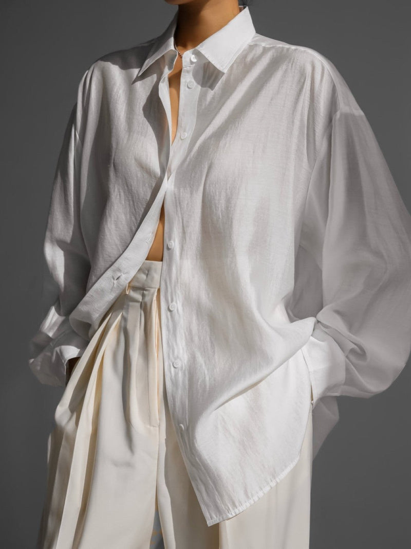 SHEER SILKY BUTTON DOWN SHIRT