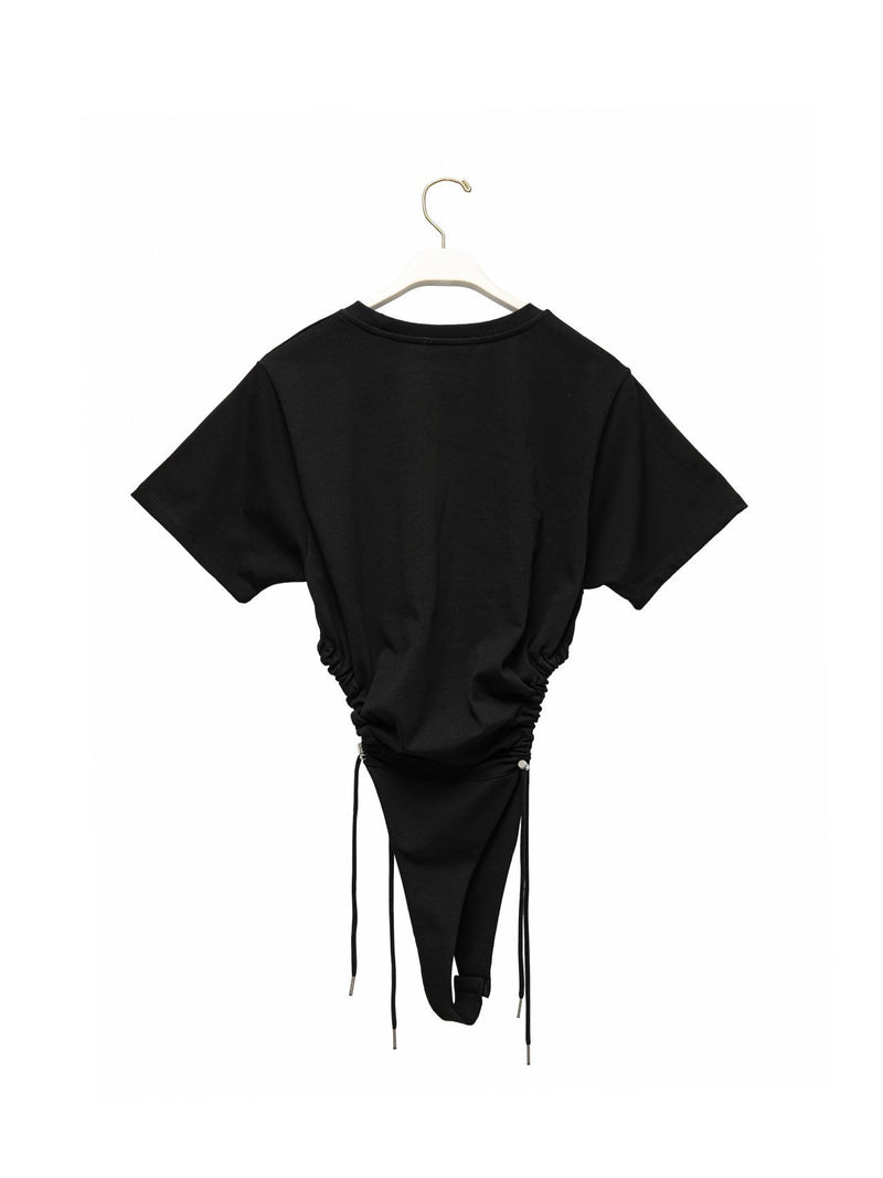 SHIRRED STRAP EYELET DETAIL BODYSUIT