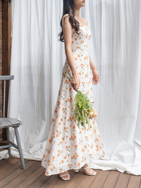 SHOESTRING STRAP ORANGE FLORAL DRESS