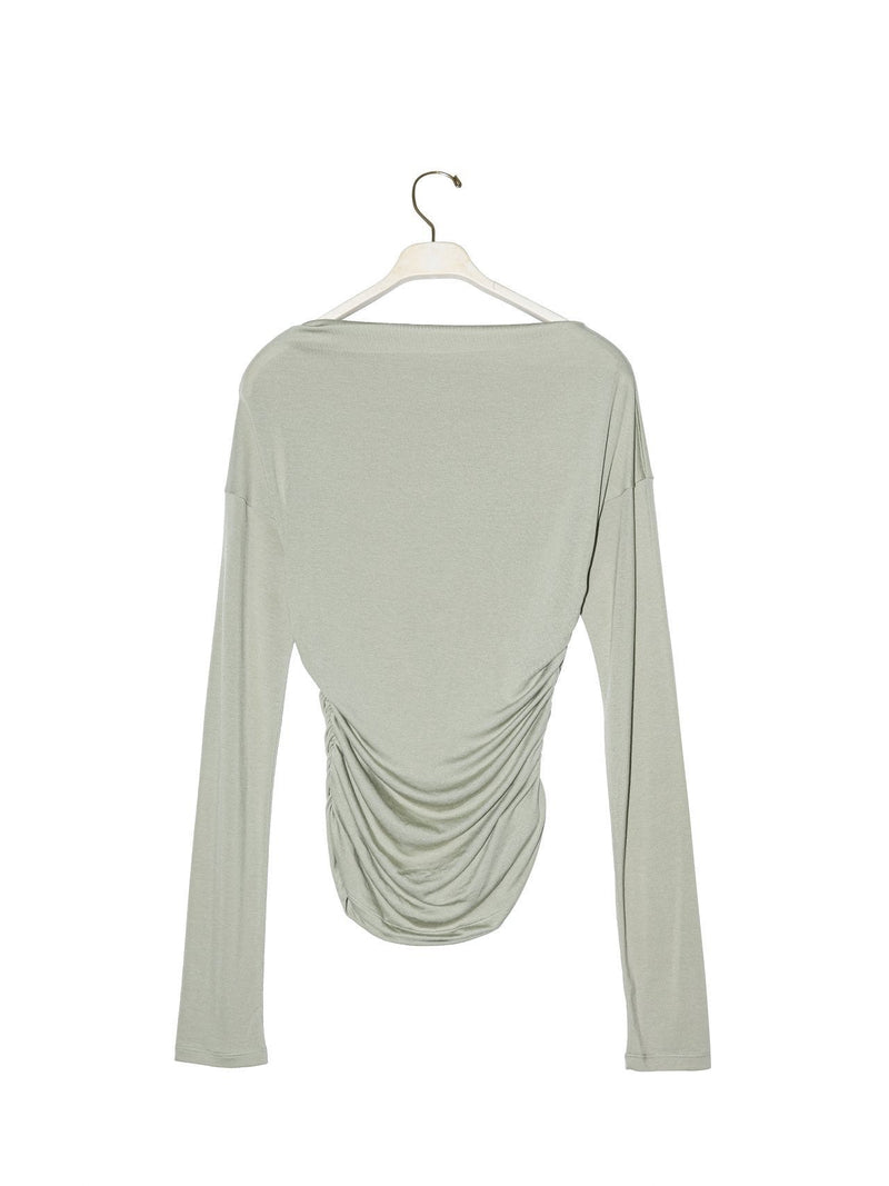 SIDE SHIRRED DRAPED DETAIL BOATNECK TOP