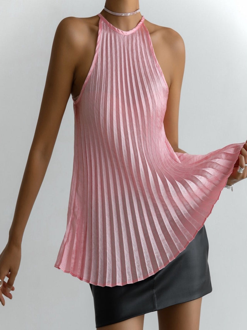 SILKY PLEATED HALTER NECK BLOUSE