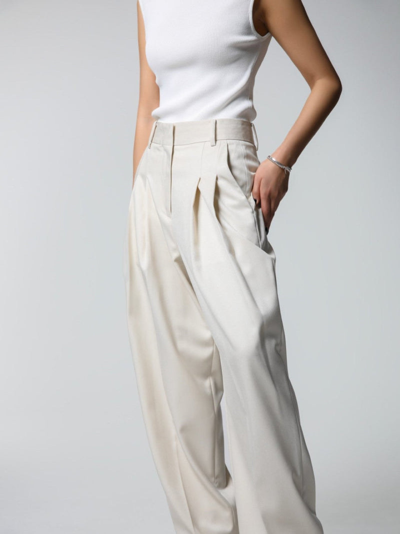 SOFT TOUCH PIN TUCK WIDE TROUSERS