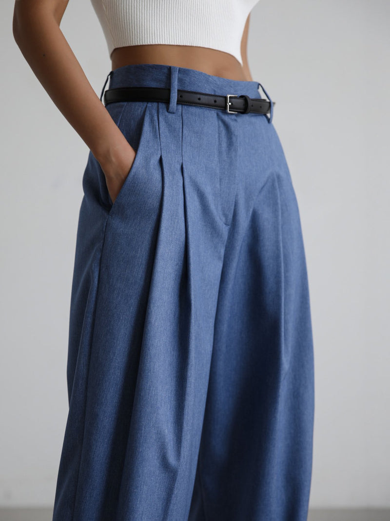 SOFT TOUCH PIN TUCK WIDE TROUSERS