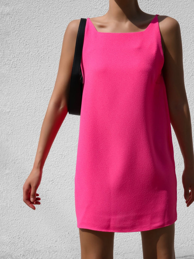 SQUARE NECK CREPE SLEEVELESS DRESS