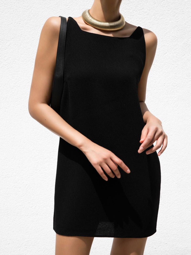 SQUARE NECK CREPE SLEEVELESS DRESS