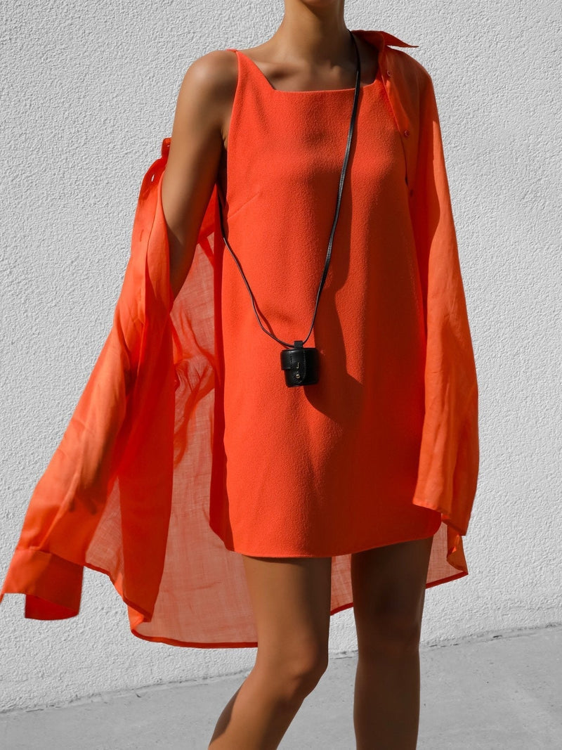 SQUARE NECK CREPE SLEEVELESS DRESS