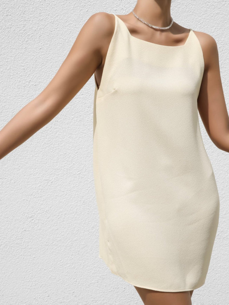 SQUARE NECK CREPE SLEEVELESS DRESS