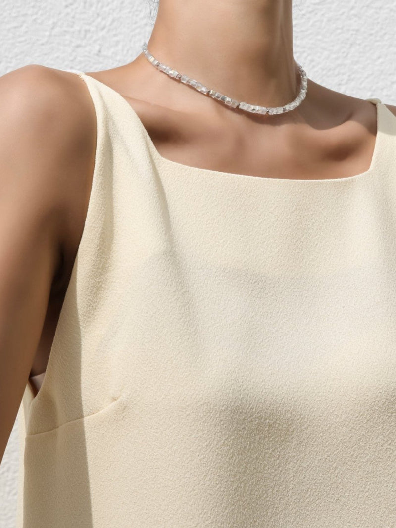 SQUARE NECK CREPE SLEEVELESS DRESS