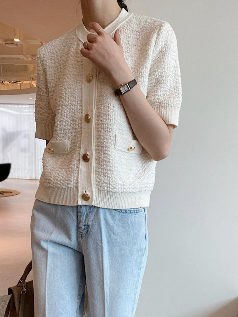 SUMMER COTTON TWEED KNIT CARDIGAN