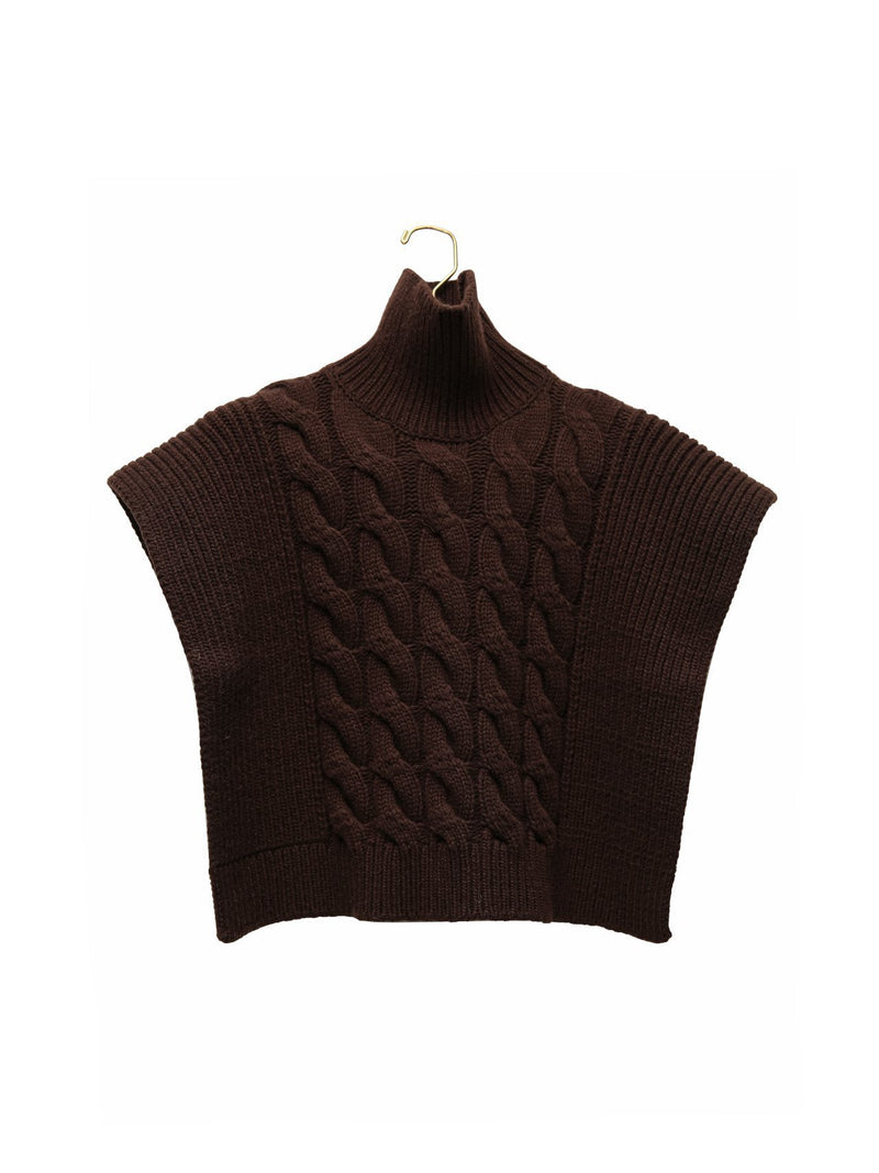 TWISTED CHUNKY TURTLENECK KNIT CAPE TOP