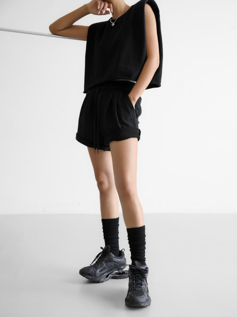 TWO TUCK DETAIL SWEAT SHORTS