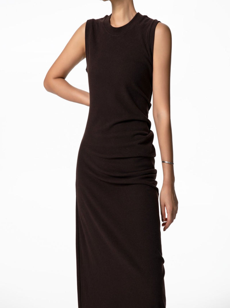 UNBALANCED DRAPE SLEEVELESS MAXI DRESS