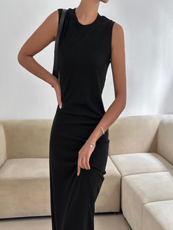 UNBALANCED DRAPE SLEEVELESS MAXI DRESS