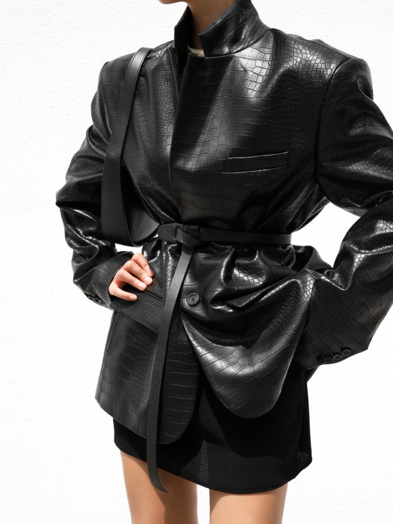 VEGAN CROC LEATHER SINGLE BREASTED BLAZER