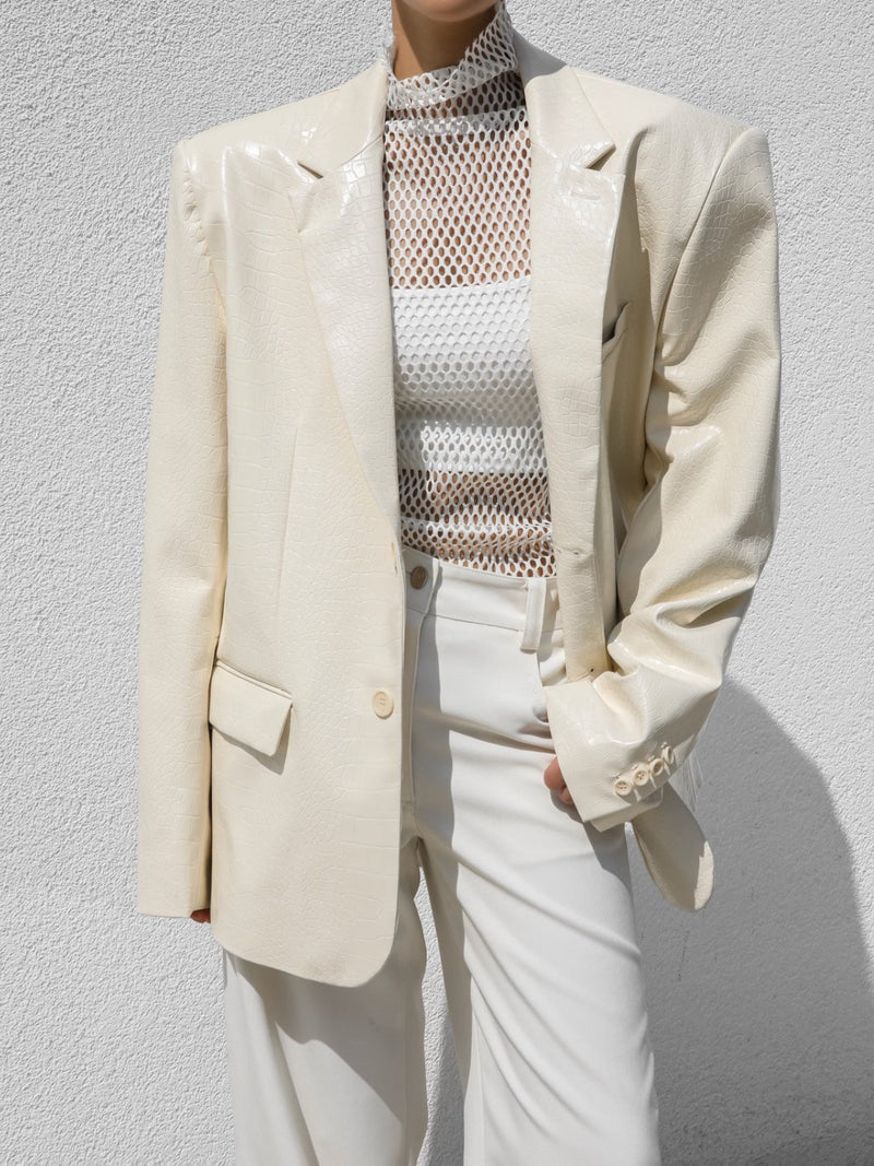 VEGAN CROC LEATHER SINGLE BREASTED BLAZER
