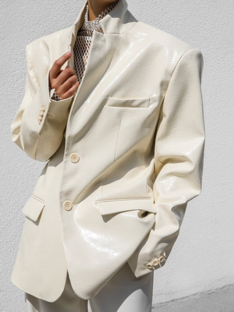 VEGAN CROC LEATHER SINGLE BREASTED BLAZER
