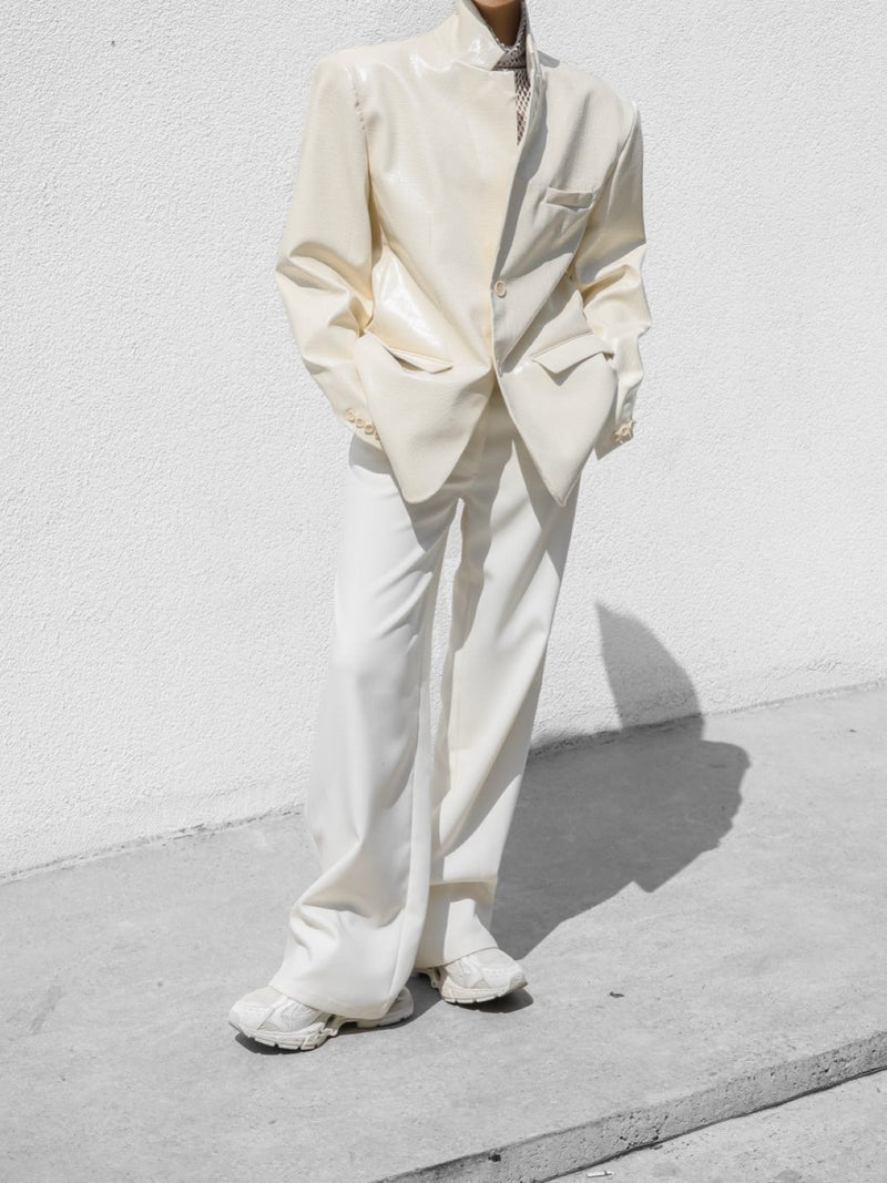 VEGAN CROC LEATHER SINGLE BREASTED BLAZER