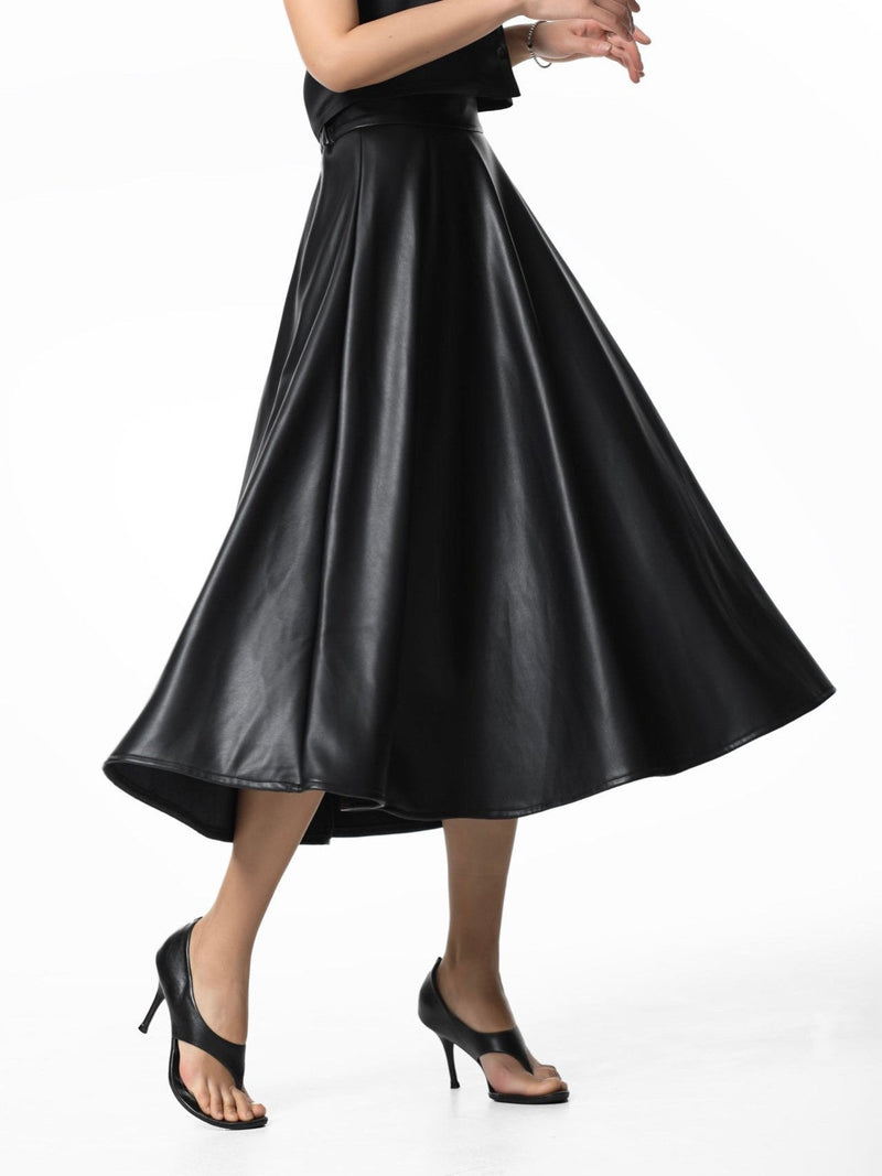 VEGAN LEATHER A-LINE FLARED SKIRT