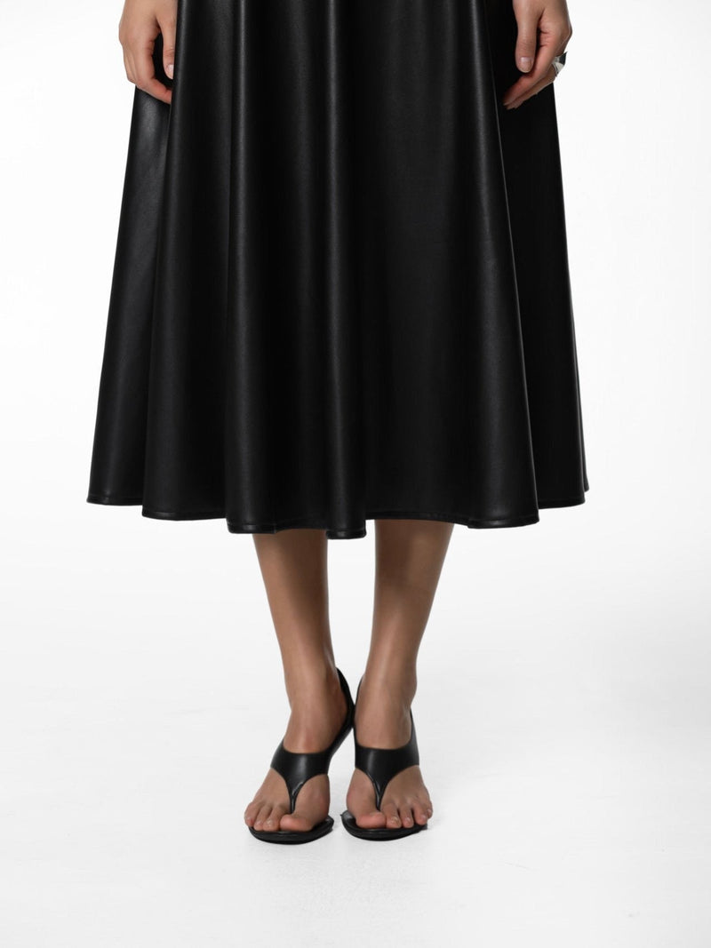 VEGAN LEATHER A-LINE FLARED SKIRT