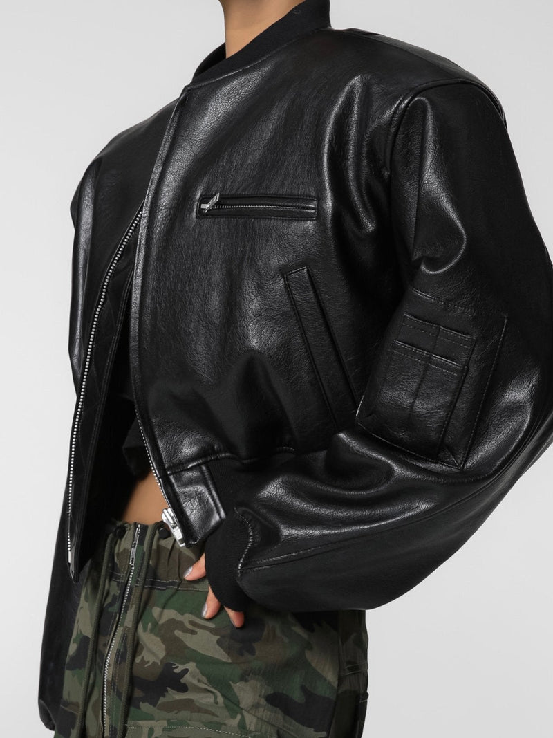 VEGAN LEATHER BOMBER JACKET