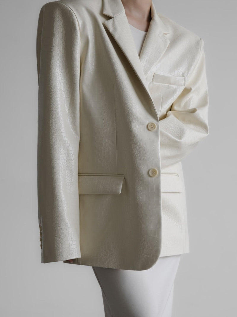 VEGAN CROC LEATHER SINGLE BREASTED BLAZER