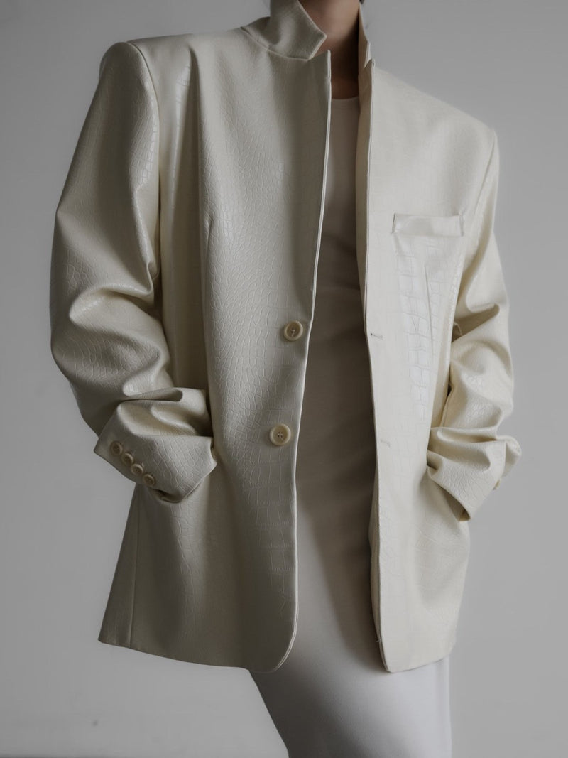 VEGAN CROC LEATHER SINGLE BREASTED BLAZER