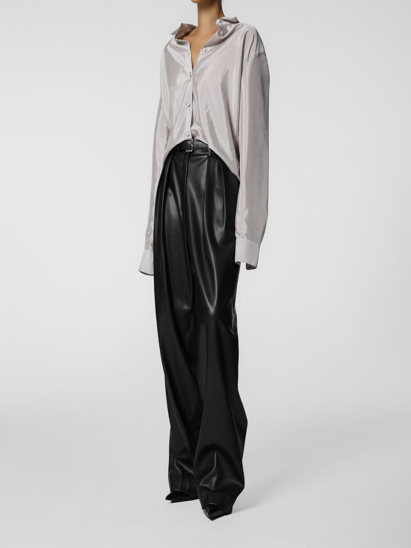 VEGAN LEATHER LOW WAISTED DOUBLE PLEATED TROUSERS