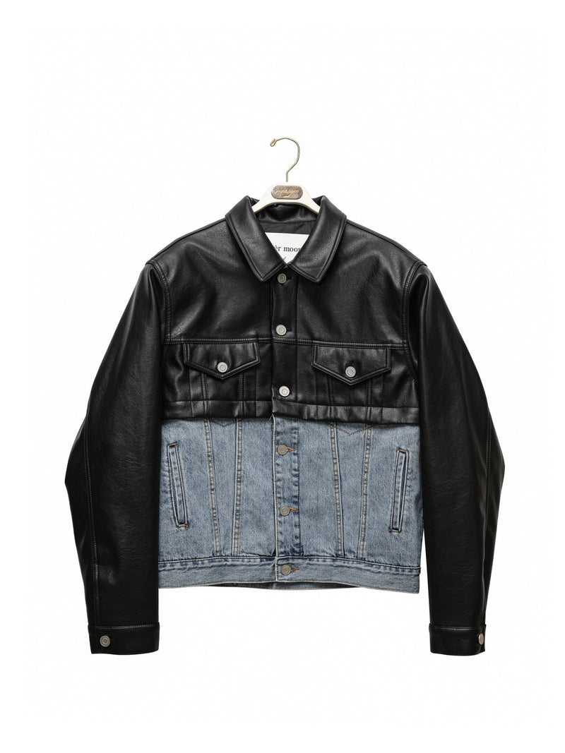 VEGAN LEATHER MIX TRUCKER JACKET