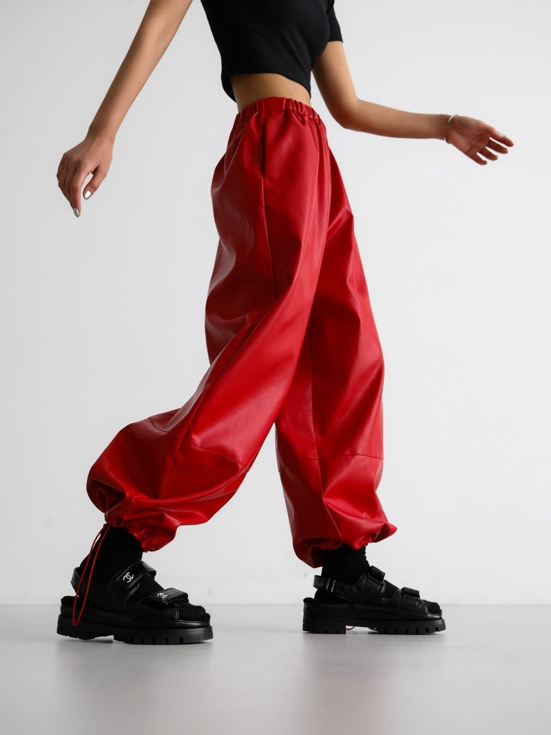 VEGAN LEATHER VOLUME JOGGER TROUSERS