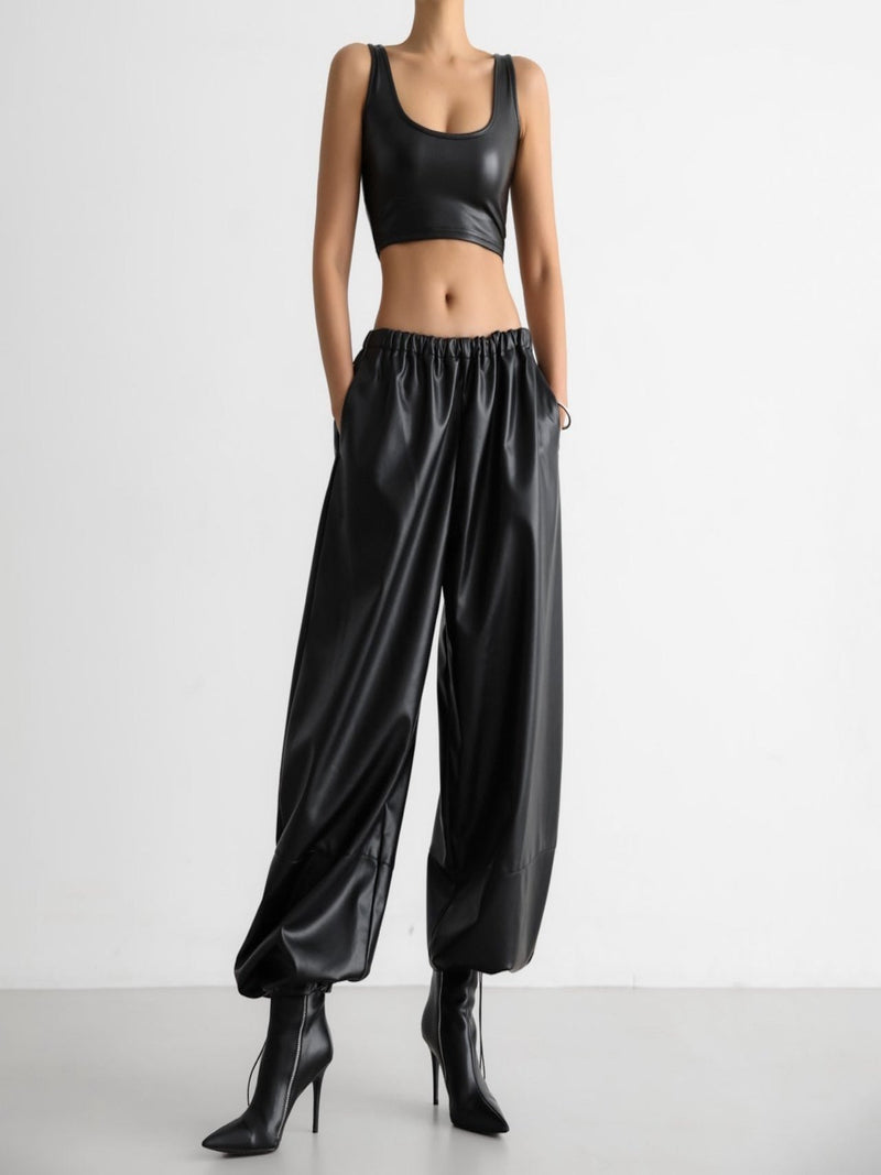 VEGAN LEATHER VOLUME JOGGER TROUSERS