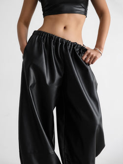 VEGAN LEATHER VOLUME JOGGER TROUSERS