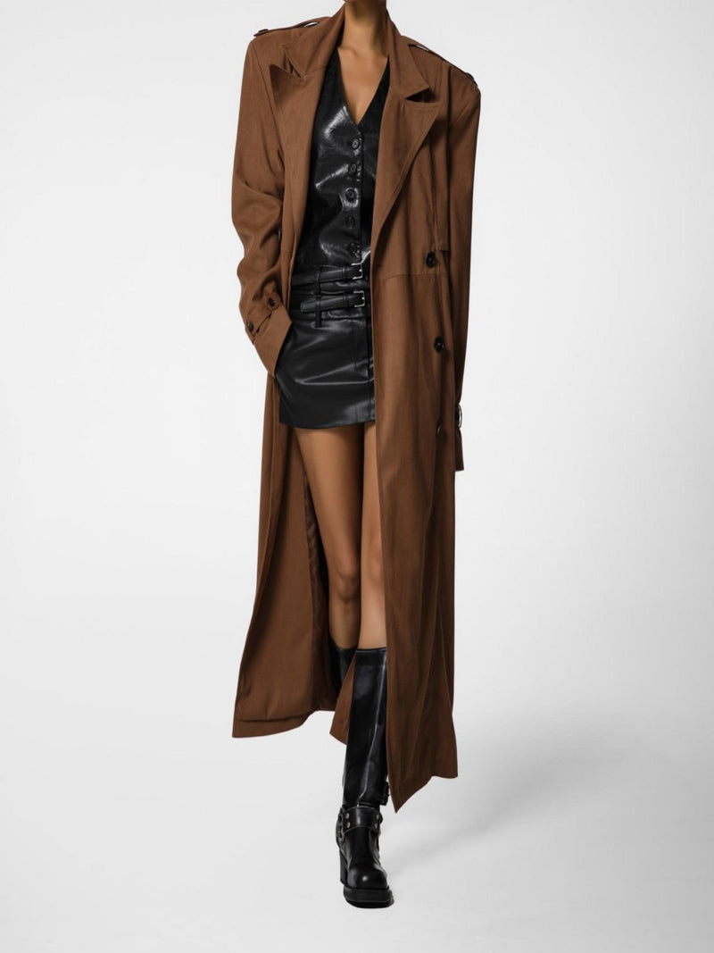 VEGAN SUEDE LEATHER TRENCH COAT