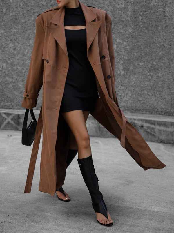 VEGAN SUEDE LEATHER TRENCH COAT