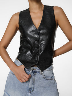 VEGAN WASHED LEATHER BUTTON DOWN VEST