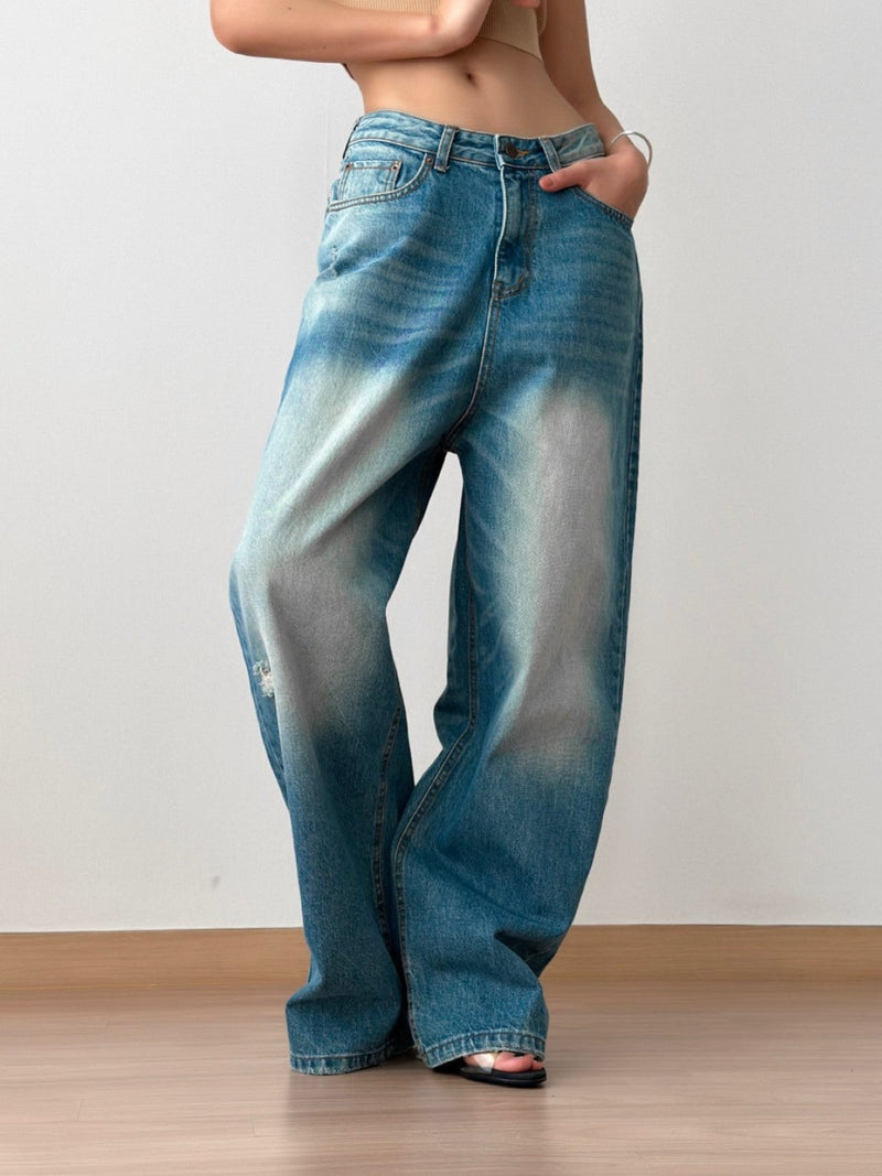 VINTAGE DISTRESSED WIDE LEG JEANS