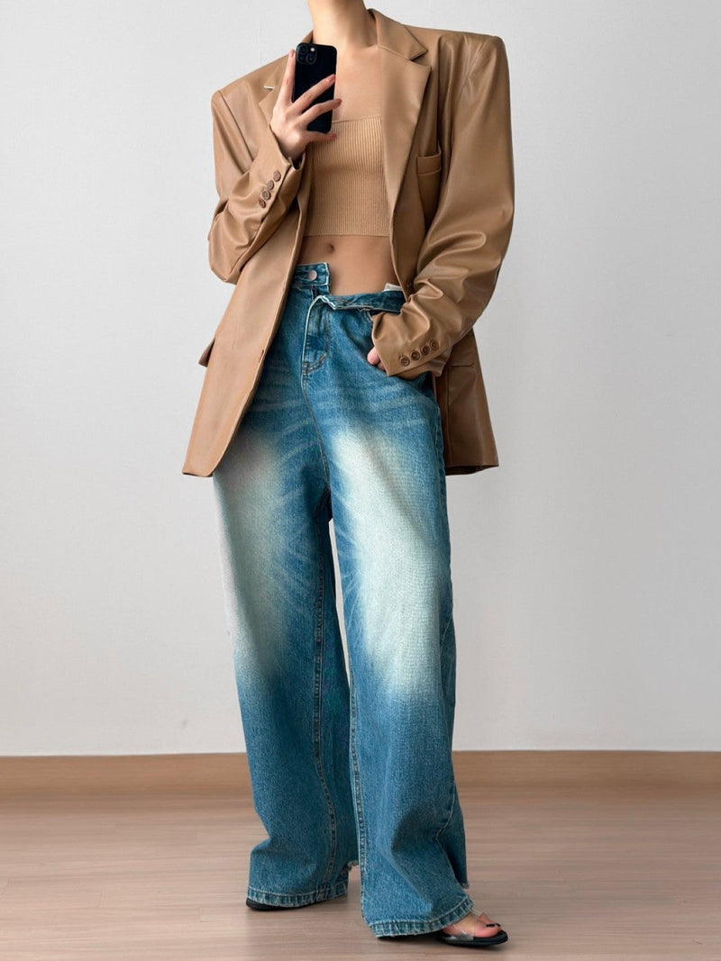 VINTAGE DISTRESSED WIDE LEG JEANS