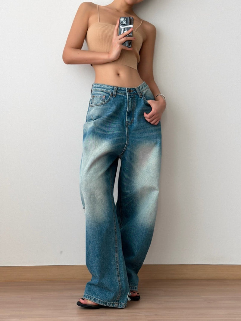 VINTAGE DISTRESSED WIDE LEG JEANS