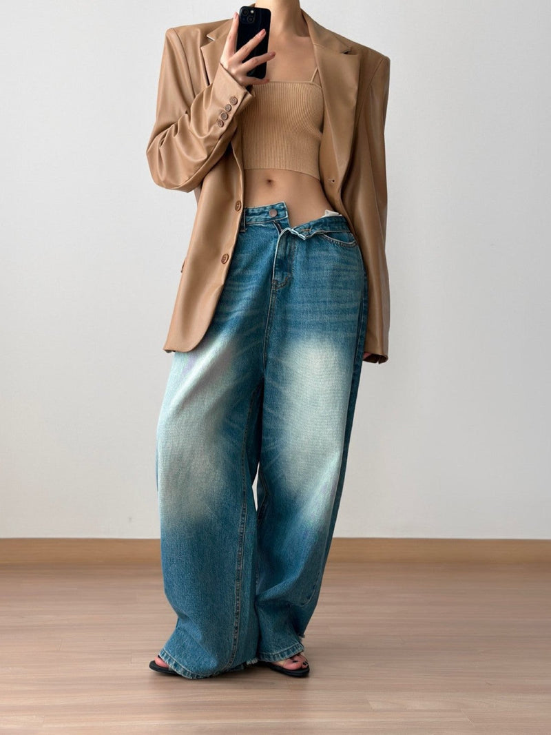 VINTAGE DISTRESSED WIDE LEG JEANS